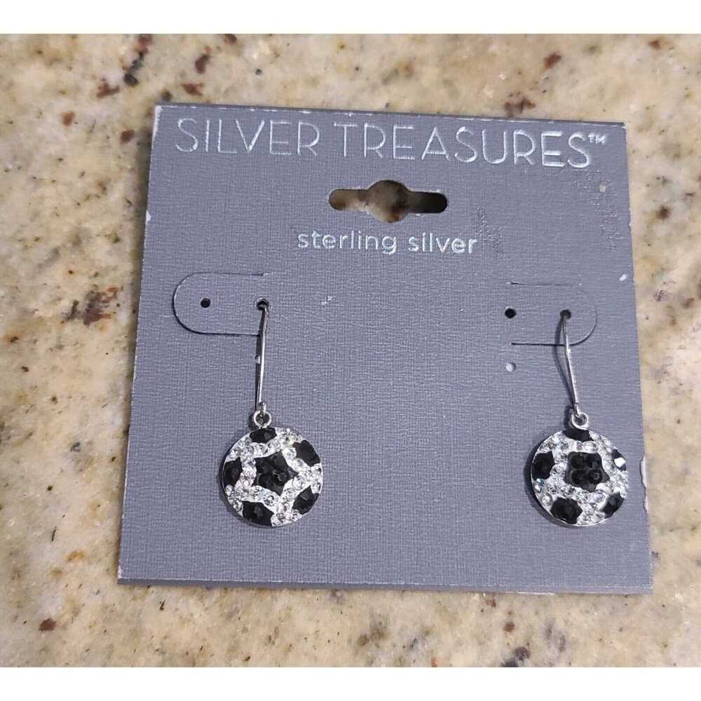 Silver Treasures Soccer Ball Earrings Soccer Mom  ATI 925 TH Rhinestone Bling